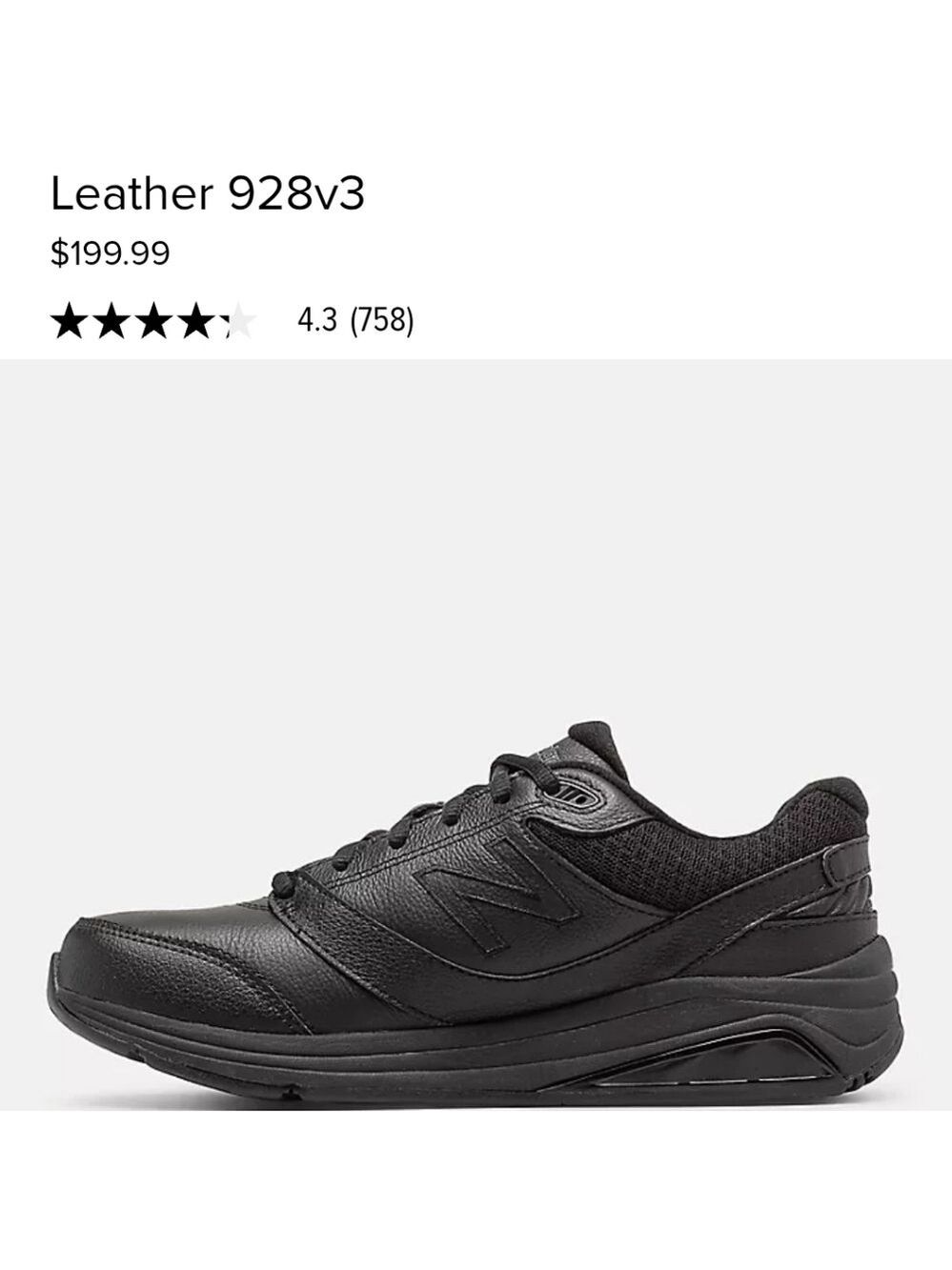 New Balance 928 v3 Women's Black Sneakers 7D Wide Comfy
